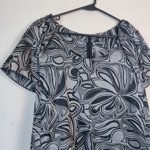 Magaschoni Silk Cotton Artsy Gray Floral Swirl Shift Dress Medium Lagenlook - Picture 3 of 11